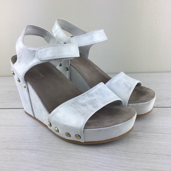Antelope White Metallic Studded Ankle Strap Wedges - Picture 2 of 8